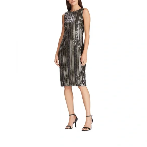 slim fit dress slacks Esra Gown In Striped Sequin